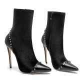 Arden Furtado 2018 spring autumn zipper ankle boots stilettos fashion rivets pointed toe big size boots shoes woman