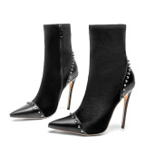 Arden Furtado 2018 spring autumn zipper ankle boots stilettos fashion rivets pointed toe big size boots shoes woman