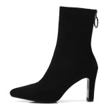 2018 autumn winter zipper ankle boots chunky heels black zipper grey  Stretch boots
