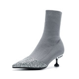 Arden Furtado 2018 Women's Shoes  pointed toe  stilettos ankle boots glitter crystal rhinestone Stretch socks boots