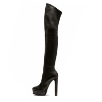 Spring autumn slip on platform Over the knee boots black Thigh high boots round toe chunky heels Stretch boots