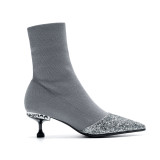 Arden Furtado 2018 Women's Shoes  pointed toe  stilettos ankle boots glitter crystal rhinestone Stretch socks boots