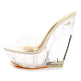 Arden Furtado  summer high heels 14cm platform crystal heels peep toe wedges slippers woman slides