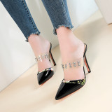 2018 summer high heels 10cm big size small size stilettos pointed toe mules slippers pink slides