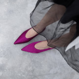 2018 spring autumn slip on black satin cloth purple wedges pumps big size 40-43 pointed toe shoes woman