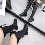 motorcycle boot 2018 winter genuine leather over the knee boots pointed toe cross tied Stretch boots casual thigh boots