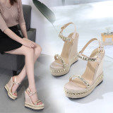 Cheap sandals Gold Evening Shoes rivets platform wedges Sandals fashion high Heels gladiator casual Glitter Shoes