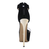 extreme high heels 16cm platform black suede clear pvc fashion sandals shoes for woman ladies evening party shoes