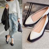 women's brogue flats genuine leather slip on white shoes square toe casual leather shoes