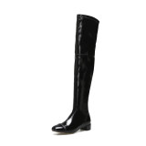 Arden Furtado autumn winter square heels fashion ladies white nude over the knee boots round toe zipper flat Stretch boots new