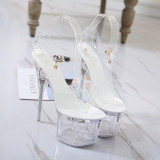 Light shoes luminous shoes stilettos crystal high heels peep toe ankle strap evening party shoes sandals