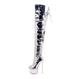 platform high heels 16cm silver over the knee thigh high boots stilettos heels round toe sexy boots winter boots