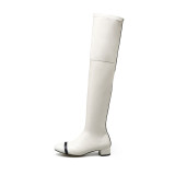 Arden Furtado autumn winter square heels fashion ladies white nude over the knee boots round toe zipper flat Stretch boots new