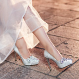 Arden Furtado autumn stilettos platform crystal rhinestone silver wedding shoes size 33high heels 11cm round toe bridesmaid shoes