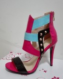 summer high heels 12cm stilettos peep toe zipper open toe Color matching  cage sandals shoes for woman big size women's shoes
