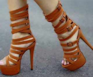 2018 summer high heels 15cm platform gladiator narrow band shoes brown female sandals shoes women's in sandals