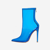 Arden Furtado shoes summer boots stilettos high heels 10cm back zipper pointed toe clear pvc fashion royalblue women's sandals
