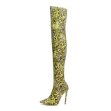 over the knee Leopard female booties Stretch boots green fashion sexy high heels stilettos thigh boots woman ladies women's shoes