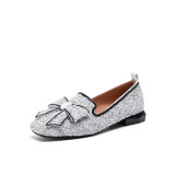 glitter fashion flats big butterfly knot big size 41 bling bling silver women's shoes