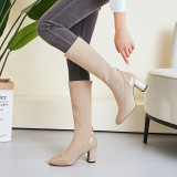 2018 chunky heels socks boots mid calf boots big size brown beige Stretch boots