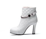 women's shoes metal decoration autumn genuine leather white round toe platform chunky heels zipper Rhombus grid ankle boots size 40
