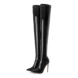 over the knee boots stilettos high heels 12cm shiny leather fashion slip on thigh high boots big size female shoes ladies