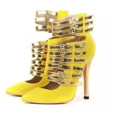 yellow Evening Shoes Cage Sandals 5 Inches Stiletto Heels Glitter Shoes summer ankle boots