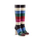 2018 winter fashion rainbow under knee high boots chunky heels striped boots cheap women's shoes