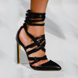 summer sexy high heels stilettos pointed toe cover heesls cut out cage sandals evening shoes for party ankle strappy