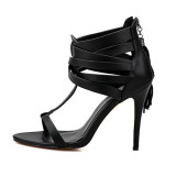 summer stilettos open toe black Lace up Fringes high heels ankle strappy ladies evening party shoes cover heels sandals