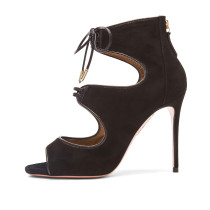women sandals black suede peep toe hollow out summer boots stilettos high heels back zipper ladies cage sandals