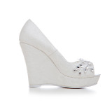 autumn summer lace crystal rhinestone white wedding shoes pumps flowers platform high heels 11cm big size