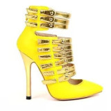 yellow Evening Shoes Cage Sandals 5 Inches Stiletto Heels Glitter Shoes summer ankle boots