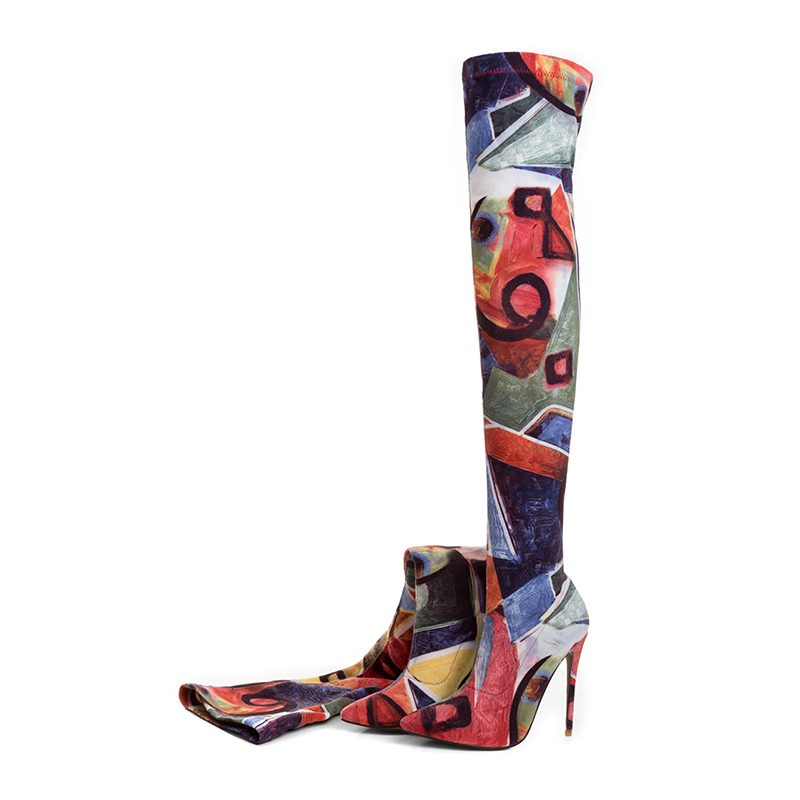 flower thigh high boots