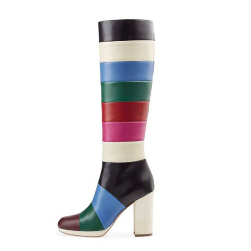 Us 108 2018 Winter Fashion Rainbow Under Knee High Boots Chunky