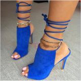 2018 summer high heels 12cm stiletto peep toe ankle strappy royalblue black suede sandals shoes women