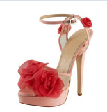 2018 summer high heels 15cm stilettos peep toe mesh platform flowers sandals bridesmaid shoes