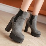 2018 autumn winter ankle boots chunky heels round toe high heels 12cm grey matin boots big size 48