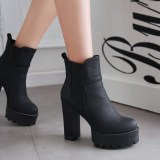 2018 autumn winter ankle boots chunky heels round toe high heels 12cm grey matin boots big size 48