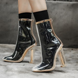 2018 summer crystal chunky heels pointed toe high heels fashion summer boots clear pvc women's shoes