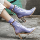 2018 summer crystal chunky heels pointed toe high heels fashion summer boots clear pvc women's shoes