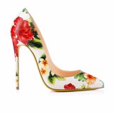2018 summer high heels 12cm pointed toe stilettos flowers pumps shoes for woman ladies