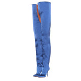 Jumpsuits boots stilettos satin cloth over the knee thigh high long boots orange blue red green pink fashion women's shoes big size