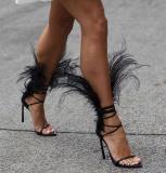 Summer high heels 12cm feather shoes stilettos sexy open toe ankle strap sandals women's shoes ladies pvc party shoes