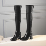 Arden Furtado spring autumn winter back zipper full leather shoes ladies chunky heels over the knee boots