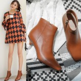 Arden Furtado winter autumn genuine leather pointed toe ankle boots brown stilettos heels with Pearl strange style woman shoes ladies