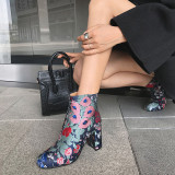 Arden Furtado 2018 spring autumn round toe woman shoes ladies chunky heels  printing flowers Nations wind platform ankle boots