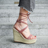 2018 summer high heels 12cm platform peep toe ankle strappy cork wedges sandals casual shoes woman