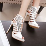 women's shoes2018 summer boots platform fretwork white black peep toe back zipper cage sandals size 50