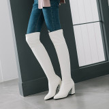 Arden Furtado chunky heels white pointed toe over the knee high boots woman shoes ladies